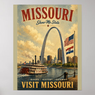 Vintage Missouri-Reiseplakat mit St. Louis Gate Poster
