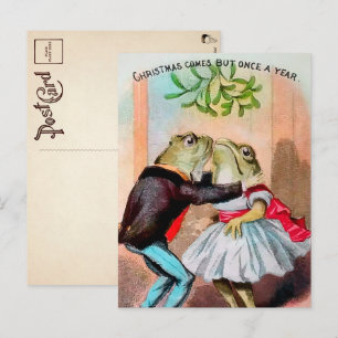 Vintage-Mistelzweig-Frösche-Weihnachtspostkarte Postkarte