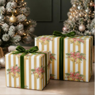 Vintage-Mistelzweig-Glocken gold gestreifte Verpac Geschenkpapier