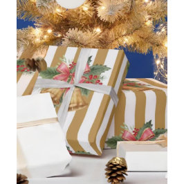 Vintage Mistletoe Bells goldgestreifte Verpackung Geschenkpapier