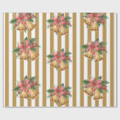 Vintage Mistletoe Bells goldgestreifte Verpackung Geschenkpapier (Flach)
