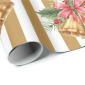 Vintage Mistletoe Bells goldgestreifte Verpackung Geschenkpapier (Rolleneckpunkt)