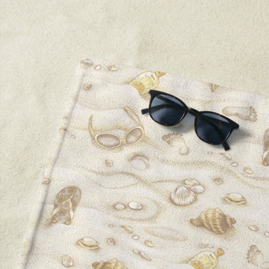 Vintage Mit Monogramm Muscheln, Seestern, Fußabdrü Strandtuch (Beispiel)