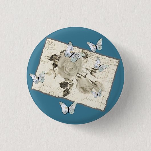Vintage mit Schmetterlingen Button (Vorderseite)