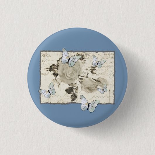 Vintage mit Schmetterlingen Button (Vorderseite)