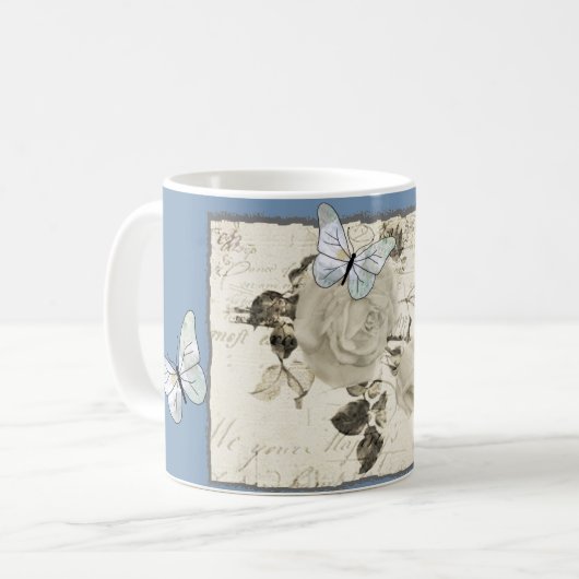Vintage mit Schmetterlingen Kaffeetasse (Vorderseite Links)