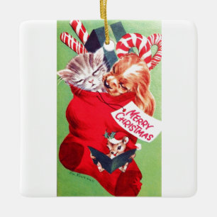 Vintage Mitte des Jahrhunderts Hübsches Baby Welpe Keramikornament