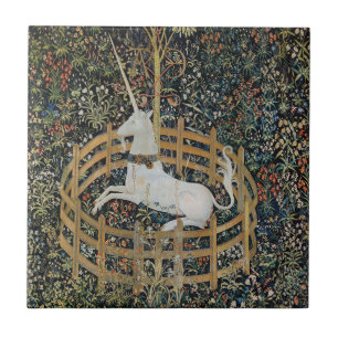 Vintage-Mittelalter-Einhorn-in-Gefangenschaft-Kuns Fliese