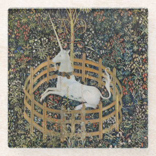 Vintage Mittelalter Einhorn in Gefangenschaft Kuns Glasuntersetzer