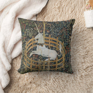 Vintage-Mittelalter-Einhorn-in-Gefangenschaft-Kuns Kissen