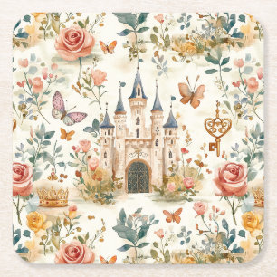 Vintage mittelalterliche Burg florale Fantasy Schm Rechteckiger Pappuntersetzer