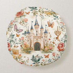 Vintage mittelalterliche Burg florale Fantasy Schm Rundes Kissen