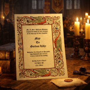 Vintage mittelalterliche Drachen Blumenranke Hochz Einladung