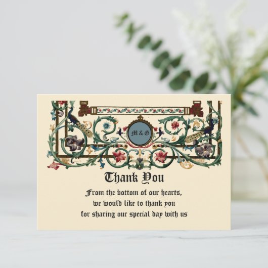 Vintage "mittelalterliche" Hochzeit Dankeskarte (Stehend Vorderseite)