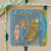 Vintage mittelalterliche religiöse Weihnachtskripp Quadratischer Aufkleber