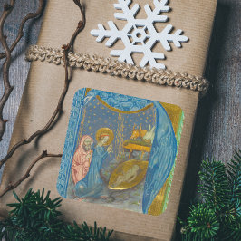Vintage mittelalterliche religiöse Weihnachtskripp Quadratischer Aufkleber