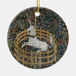 Vintage mittelalterliches Einhorn in Gefangenschaf Keramik Ornament
