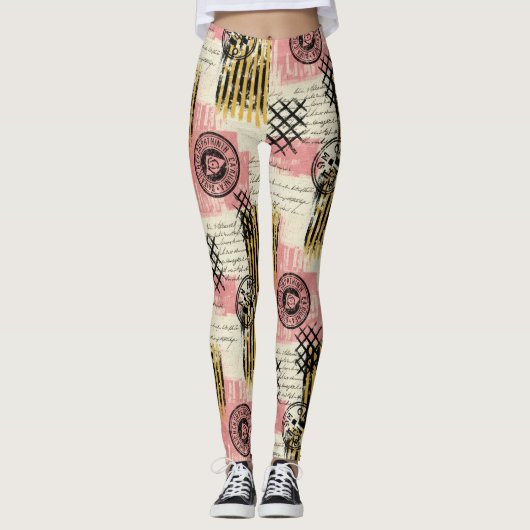 Vintage Mixed-Media Collage - Distressed Paper (1) Leggings (Vorderseite)