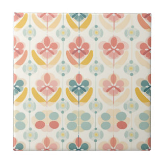 Vintage Mod Abstrakte Blumenkreise Keramik Tile Fliese
