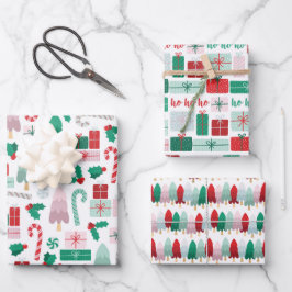 Vintage Mod-Bäume und Veranstaltungen Urlaub Geschenkpapier Set