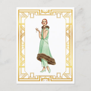 Vintage Mode 20er Flapper-Hosenkleid Kunst Postkarte