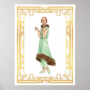 Vintage Mode 20er Jahre Flapper-Hosenkleid Kunst Poster