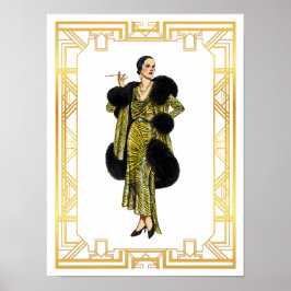 Vintage Mode 20s Flapper Fur Cape Abend Gown Poster