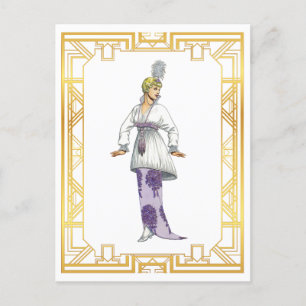 Vintage Mode Abendkleid mit Federn Anfang 1900 Postkarte