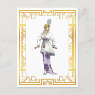 Vintage Mode Abendkleid mit Federn Anfang 1900 Postkarte