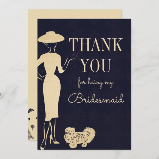 Vintage Mode Danke Bridesmaid Card Einladung (Vorne/Hinten)
