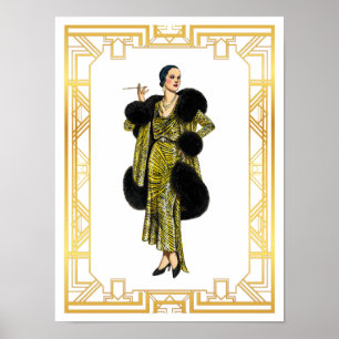 Vintage-Mode der 20er Jahre Flapper Pelzumhang Abe Poster