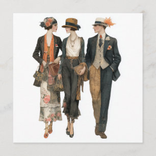 Vintage Mode-Dreiergruppe - Decoupage-Blatt, Einladung
