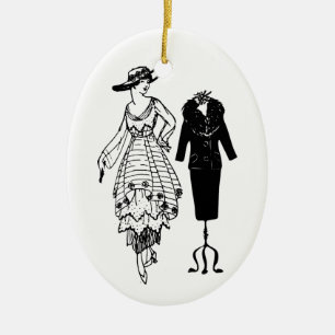 Vintage Mode Frau Kleid und Schaufensterpuppe Keramik Ornament