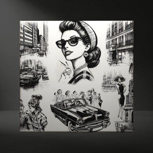 Vintage Mode-Girl Zeichnend Fliese