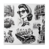 Vintage Mode-Girl Zeichnend Fliese (Vorderseite)