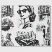 Vintage Mode-Girl Zeichnend Geschenkpapier (Flach)