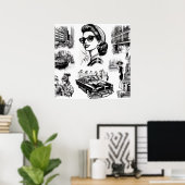 Vintage Mode-Girl Zeichnend Poster (Heimbüro)