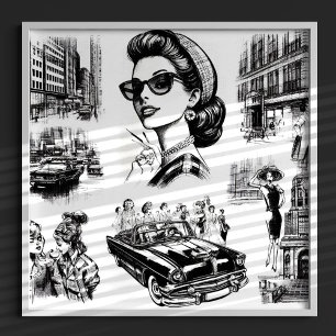 Vintage Mode-Girl Zeichnend Poster