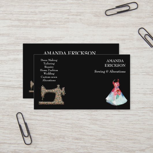 Vintage Mode-Handwerkskunst Girly Floral Nähen Visitenkarte (Vorderseite/Rückseite Beispiel)
