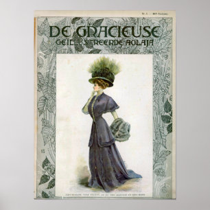 Vintage Mode Illustration Lady Botanischer Hut Poster