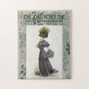 Vintage Mode Illustration Lady Botanischer Hut Puzzle
