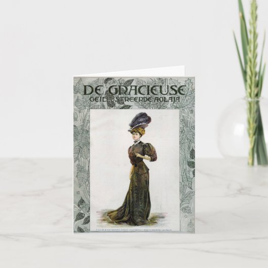 Vintage Mode Illustration Lady Feather Boa Hat Karte (Vorderseite)