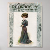 Vintage Mode Illustration Lady mit einem Buch Poster (Vorne)