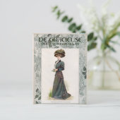 Vintage Mode Illustration Lady mit einem Buch Postkarte (Stehend Vorderseite)