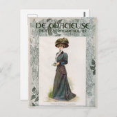 Vintage Mode Illustration Lady mit einem Buch Postkarte (Vorne/Hinten)