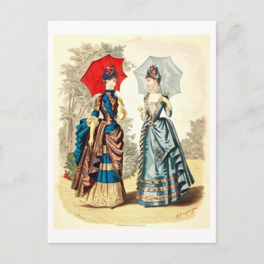 Vintage Mode Illustrationskleider 1886 Postkarte (Vorderseite)