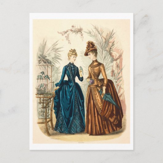 Vintage Mode Illustrationskleider 1886 Postkarte (Vorderseite)