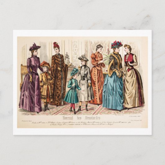 Vintage Mode Illustrationskleider 1889 Postkarte (Vorderseite)