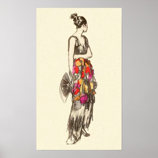 Vintage Mode-Lady mit Frühlingskleid Poster (Vorne)