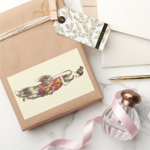 Vintage Mode-Lady mit Frühlingskleid Rechteckiger Aufkleber